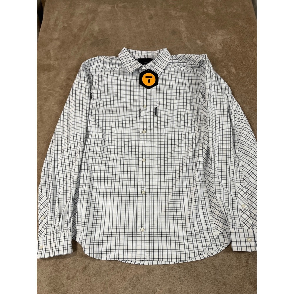 Truewerk EDO Fancy Shirt Men's L White Plaid Polyester Button-Up Long Sleeve NEW